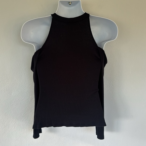 Venus black cut out cold shoulder long sleeve ribbed knit stretch tee medium - Picture 8 of 10